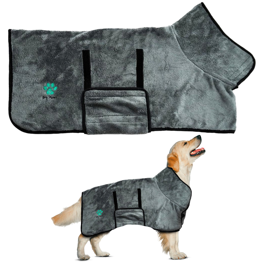 Super Absorbent Dog Bathrobe/Towel Grey (New Plush) - Dry Paws